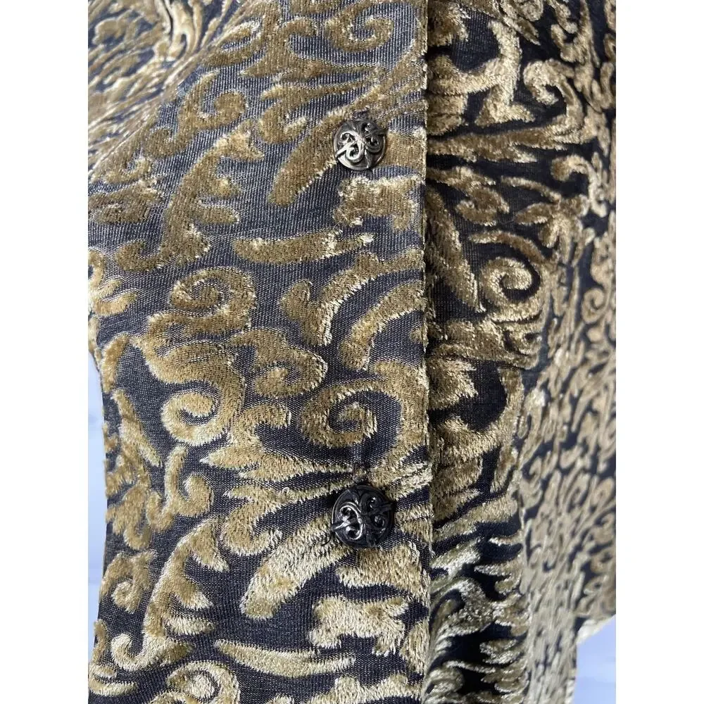 Diane Von Furstenberg Shirt Womens Large Black Gold Baroque Jacquard Made USA‎